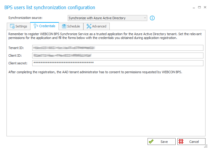 The image shows the BPS users list synchronization configuration
